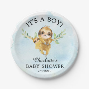 Sweet Sloth Baby Shower 7" Platten Pappteller