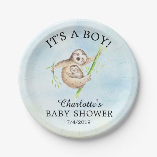 Sweet Sloth Baby Shower 7" Platten Pappteller (Vorderseite)