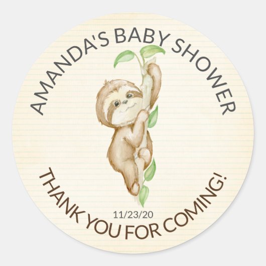 Sweet Sloth Baby Shower Gevor Sticker (Vorderseite)