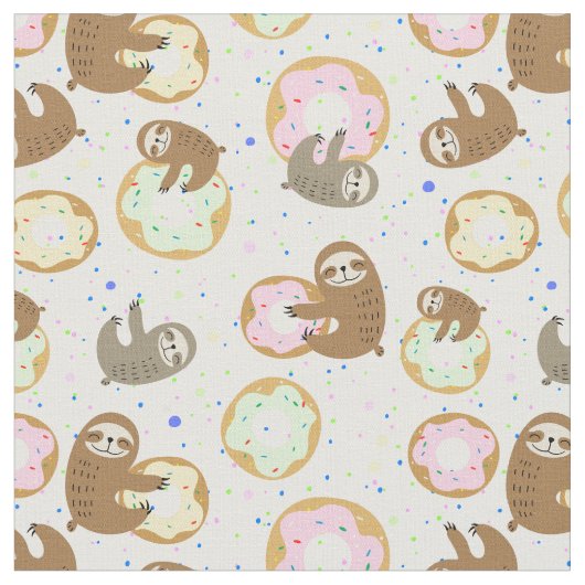 Sweet Sloth Donut Pattern Stoff (Nahaufnahme)