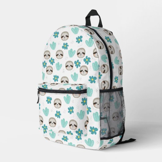 Sweet Sloth Floral Pattern Bedruckter Rucksack (Rückseitige Ecke Rechts)
