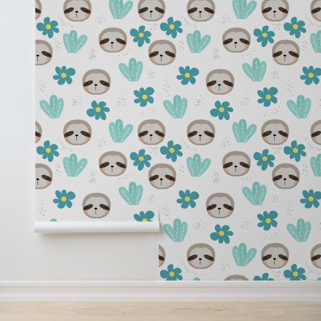 Sweet Sloth Floral Pattern Tapete (Anwendung)