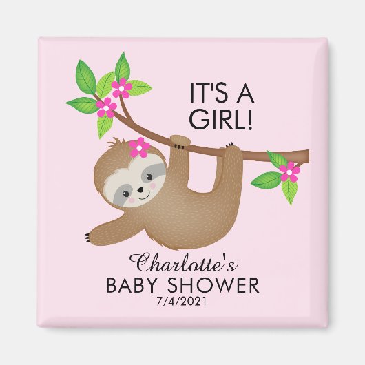 Sweet Sloth Girls Baby Shower Fevor Magnet (Vorne)