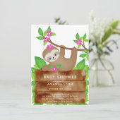 Sweet Sloth Girls Babydusche Einladung (Stehend Vorderseite)