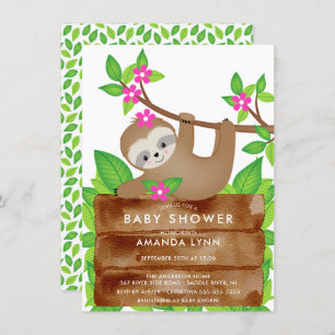 Sweet Sloth Girls Babydusche Einladung