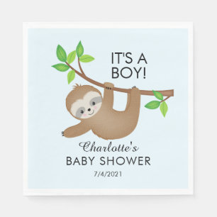Sweet Sloth It's a Boy Baby Shower Paper Napkins Serviette