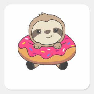 Sweet Sloth Loaf Donut Sprinkles Pink Quadratischer Aufkleber