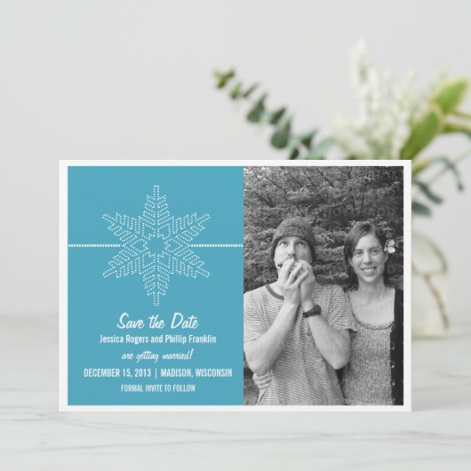 Sweet Snowflake Save the Date einladen, blau Einladung (Stehend Vorderseite)