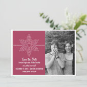 Sweet Snowflake Save the Date einladen, Fuchsia Einladung (Stehend Vorderseite)
