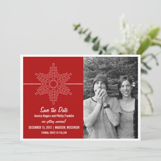 Sweet Snowflake Save the Date einladen, Rot (Stehend Vorderseite)
