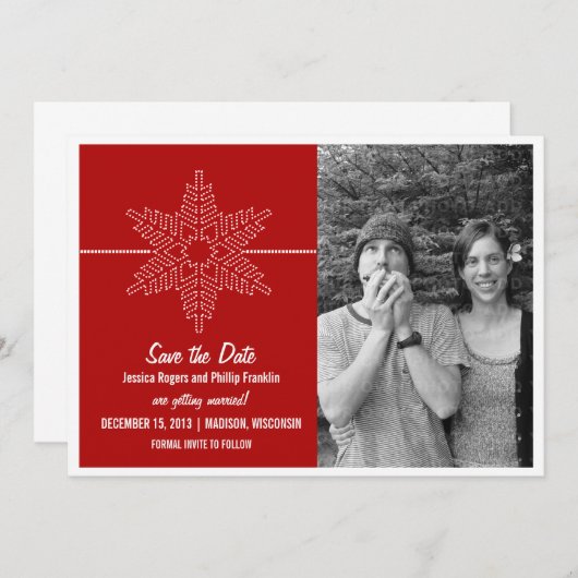 Sweet Snowflake Save the Date einladen, Rot (Vorne/Hinten)