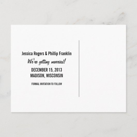 Sweet Snowflake Save the Date Postcard, Black Ankündigungspostkarte (Rückseite)