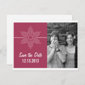 Sweet Snowflake Save the Date Postcard, Fuchsia Ankündigungspostkarte (Vorne/Hinten)