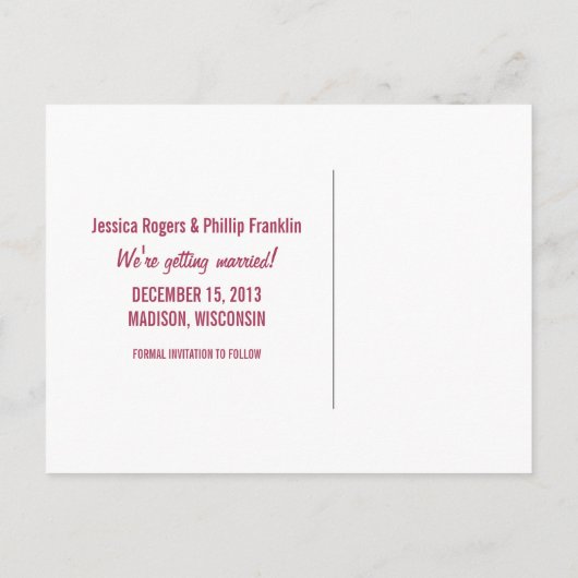 Sweet Snowflake Save the Date Postcard, Fuchsia Ankündigungspostkarte (Rückseite)