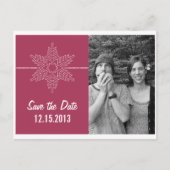 Sweet Snowflake Save the Date Postcard, Fuchsia Ankündigungspostkarte (Vorderseite)