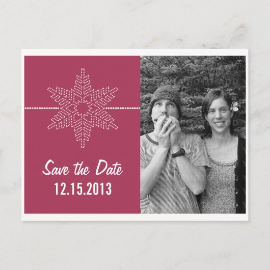 Sweet Snowflake Save the Date Postcard, Fuchsia Ankündigungspostkarte (Vorderseite)