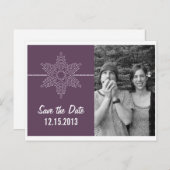 Sweet Snowflake Save the Date Postcard, Lila Ankündigungspostkarte (Vorne/Hinten)