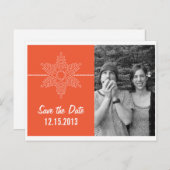 Sweet Snowflake Save the Date Postcard, Orange Ankündigungspostkarte (Vorne/Hinten)