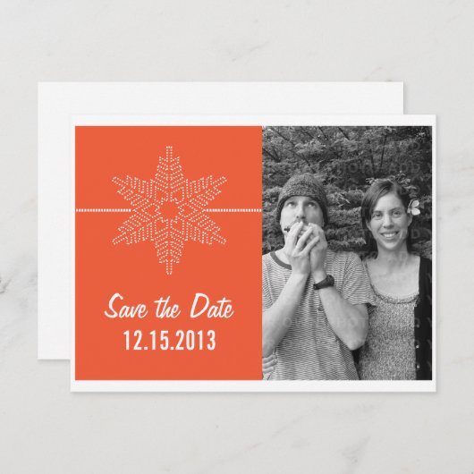 Sweet Snowflake Save the Date Postcard, Orange Ankündigungspostkarte (Vorne/Hinten)