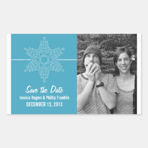 Sweet Snowflake Save the Date Stickers, Blue Rechteckiger Aufkleber