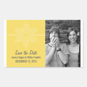 Sweet Snowflake Save the Date Stickers, Gelb Rechteckiger Aufkleber