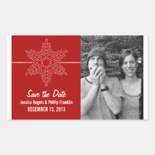 Sweet Snowflake Save the Date Stickers, Red Rechteckiger Aufkleber