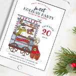 Sweet Snowman Candy Cart Watercolor Holiday Party Einladung<br><div class="desc">Die "A Sweet Holiday Party" - Einladung, wo das Winterwunderland den Charme der Wälder bewundert! Mit einer wunderschönen Aquarell-Illustration eines freundlichen Schneemanns, Frosty, tendiert zu seinem Süßkarren, der mit saisonalen Leckereien übersät ist. Begleiten Sie den festlichen Spaß, wie ein gemütliches Eichhörnchen auf dem Kopf eines Bären die süßen Köstlichkeiten schmeckt....</div>