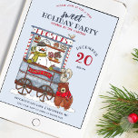 Sweet Snowman Candy Cart Watercolor Holiday Party Einladung<br><div class="desc">Die "A Sweet Holiday Party" - Einladung, wo das Winterwunderland den Charme der Wälder bewundert! Mit einer wunderschönen Aquarell-Illustration eines freundlichen Schneemanns, Frosty, tendiert zu seinem Süßkarren, der mit saisonalen Leckereien übersät ist. Begleiten Sie den festlichen Spaß, wie ein gemütliches Eichhörnchen auf dem Kopf eines Bären die süßen Köstlichkeiten schmeckt....</div>