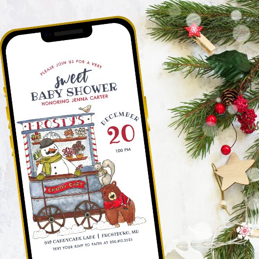 Sweet Snowman Forest Dezember Baby Dusche Einladung