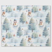 Sweet Snowman Forest Winterurlaub Geschenkpapier (Flach)