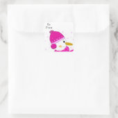 Sweet Snowman in Pink Quadratischer Aufkleber (Tasche)