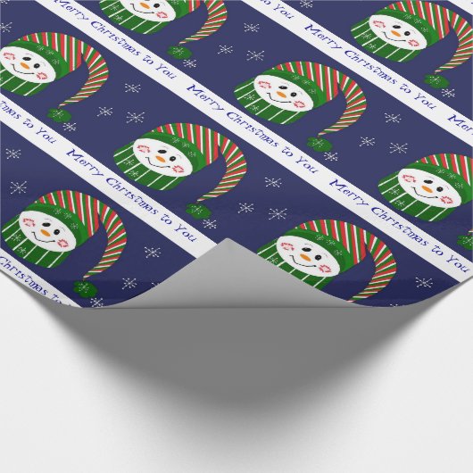 Sweet Snowman in Striped Hat and Scarf Geschenkpapier (Ecke)
