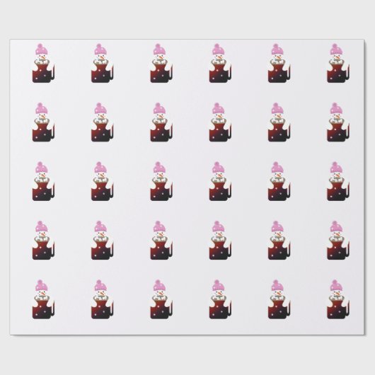 Sweet Snowman umarmt eine Tasse Geschenkpapier (Flach)