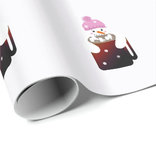 Sweet Snowman umarmt eine Tasse Geschenkpapier