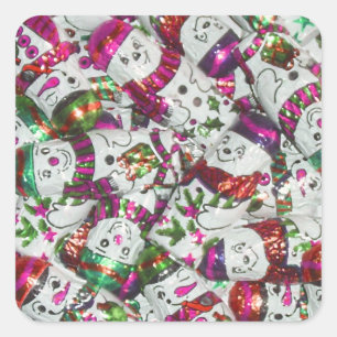 Sweet Snowmen Pink Aufkleber Quadrat