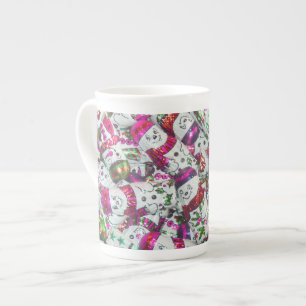 Sweet Snowmen Pink China Tasse