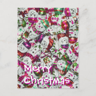 Sweet Snowmen Pink Postkartenportrait Feiertagspostkarte