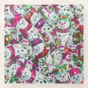Sweet Snowmen Pink Untersetzer Glas