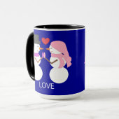 Sweet Snowpeople in Love: Dark Blue Tasse (Vorderseite Links)