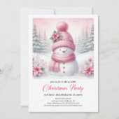 Sweet Snowy Forest Pink Snowman Editable Christmas Einladung (Vorderseite)