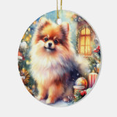 Sweet Spitz Dog Wasserfarbe Weihnachten Keramik Ornament (Links)