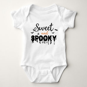 Sweet Spooky Halloween Bat Orange Black Typografy Baby Strampler