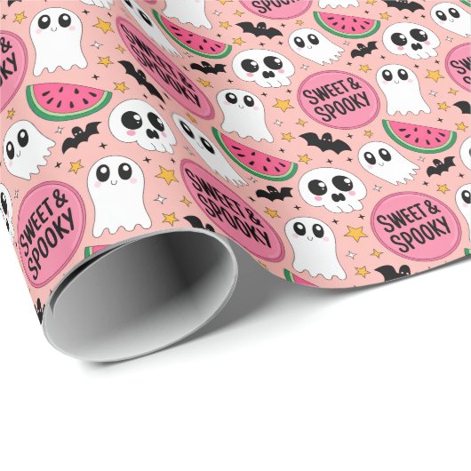 "Sweet & Spooky" Halloween Ghosts & Watermelons Geschenkpapier (Rolleneckpunkt)