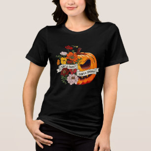 Sweet Spooky Pumpkin Floral Halloween Graphic T-Sh Tri-Blend Shirt