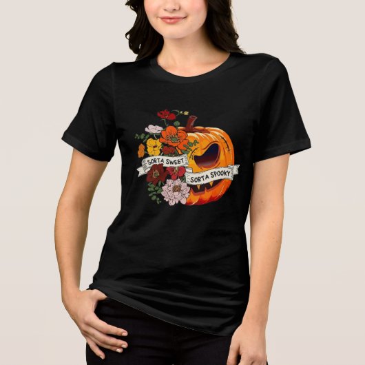 Sweet Spooky Pumpkin Floral Halloween Graphic T-Sh Tri-Blend Shirt (Vorderseite)