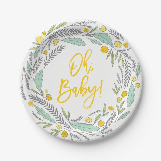 Sweet Sprigs Gender Neutral Baby Shower Plate Pappteller (Vorderseite)