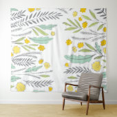 Sweet Sprigs Minzgelb und Graublütentapestes Wandteppich (Beispiel (Horizontal))