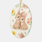 Sweet Spring Bunnies & Floral Garden Pattern Keramik Ornament (Links)
