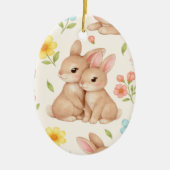 Sweet Spring Bunnies & Floral Garden Pattern Keramik Ornament (Vorne)