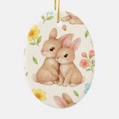 Sweet Spring Bunnies & Floral Garden Pattern Keramik Ornament (Hinten)